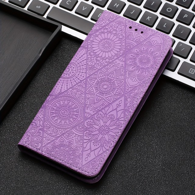 Reliefni usnjen ovitek za telefon z mandala vzorcem (Samsung Galaxy A55)