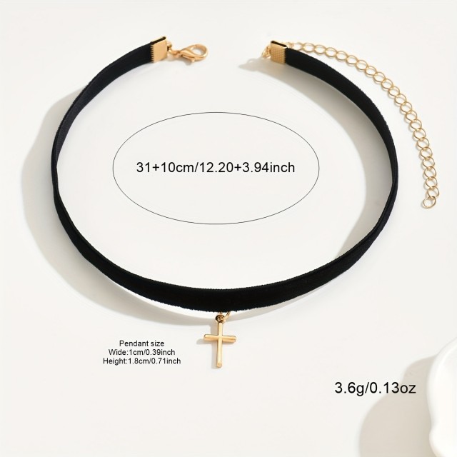 Elegantna žametna choker ogrlica z zlatim križem