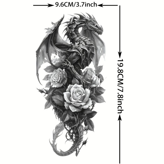 Vodoodporni začasni tatoo zmaj in motiv rož