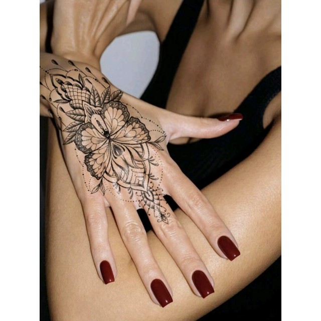 Tattoo nalepka večja z motivom rož in metulja 