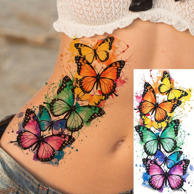 Vodoodporni začasni tatoo s pisanimi metulji
