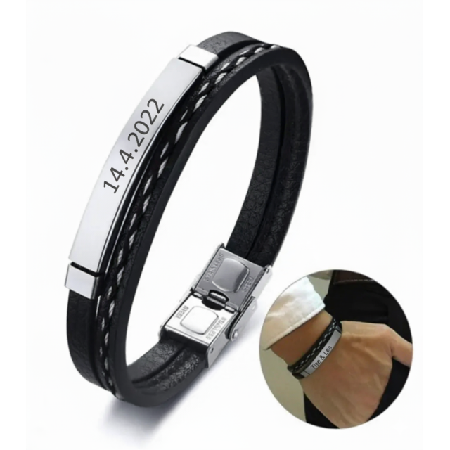 Elegantna personalizirana moška zapestnica z gravuro po želji v 2 barvah