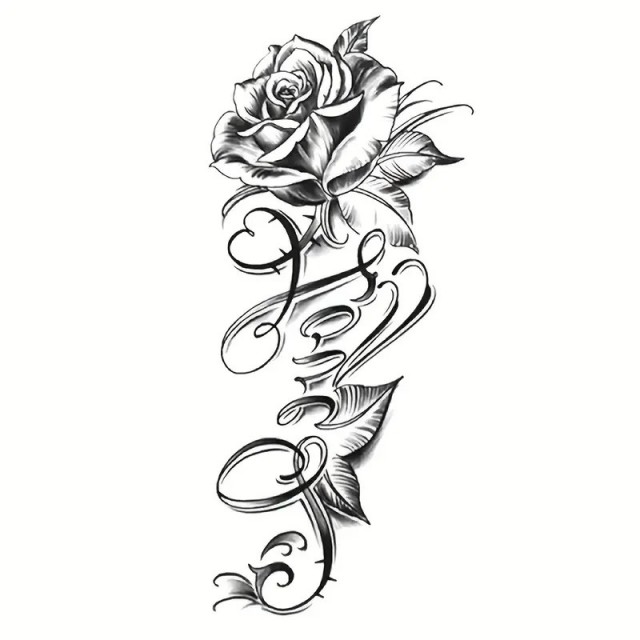 Začasna tattoo nalepka - tetovaža z rožo in napisom LOVE