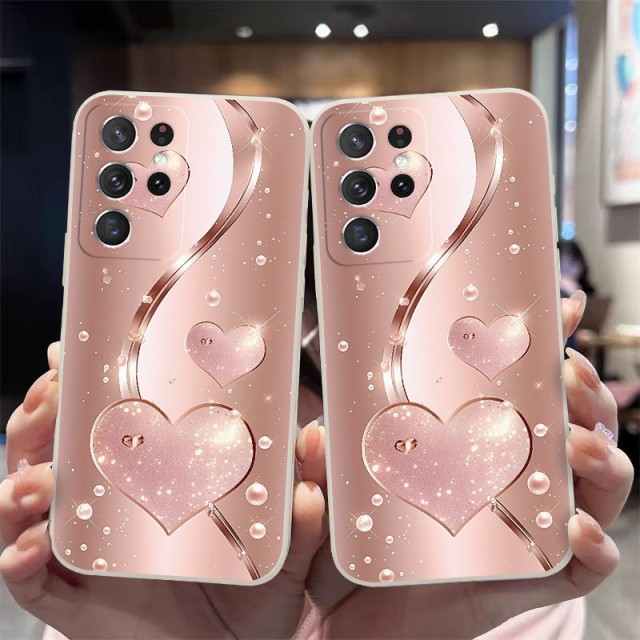 Rožnato-zlati ovitek za telefon z bleščečimi srci (Samsung Galaxy A26)