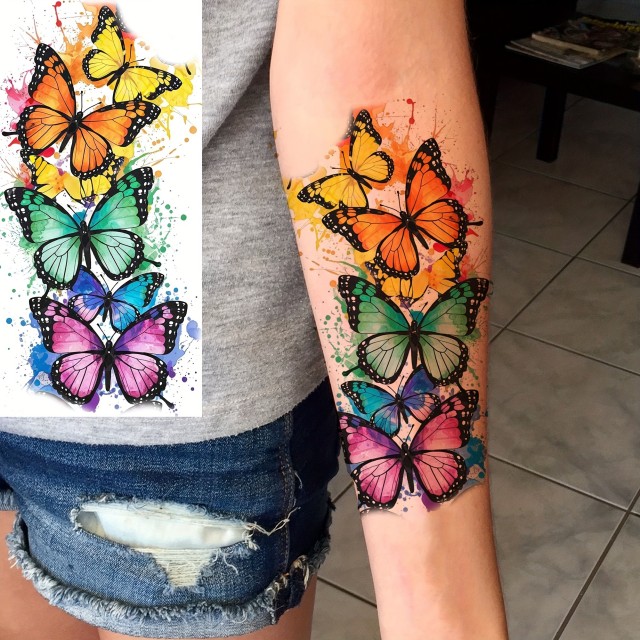 Vodoodporni začasni tatoo s pisanimi metulji