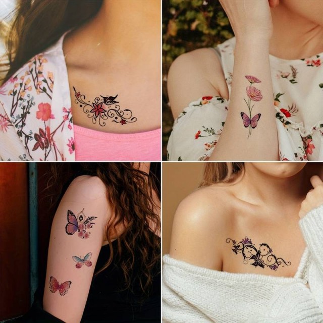 Komplet 30 začasnih tattoo nalepk s pisanimi metulji 