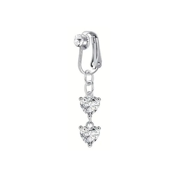 Fake piercing dvojno srce srebrne barve 