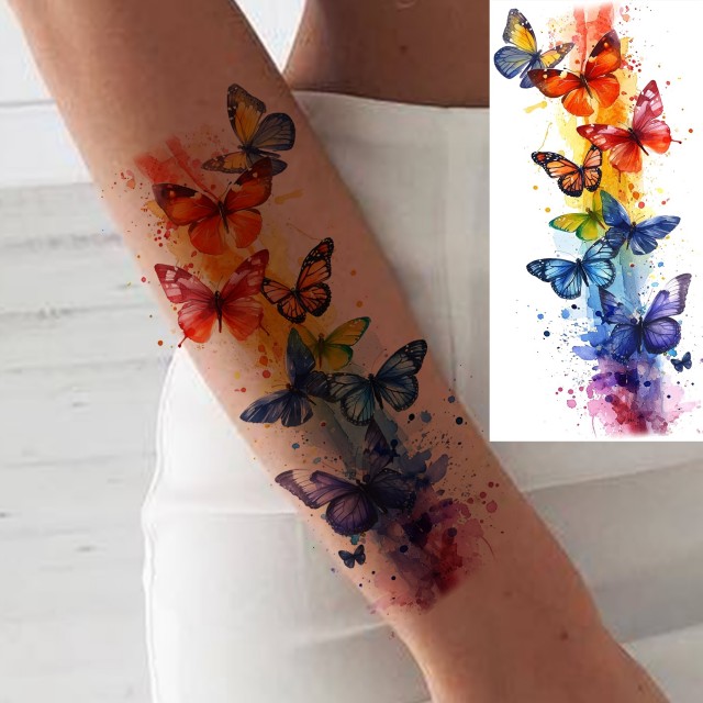 Vodoodporna tatto nalepka z barvitimi metulji